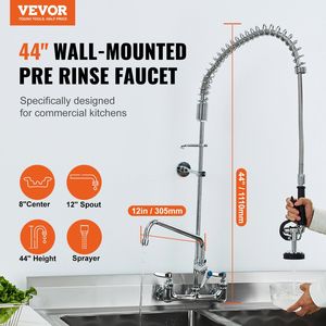 Коммерческий кухонный кран 44 "Высота 8" Центр 12 "поворотный изливающийся настенный латунный распылитель 1/2/3 кухонный кран - Product Image 2