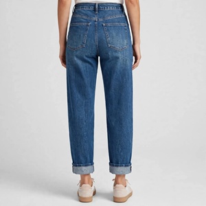 Jean en denim délavé taille haute coupe skinny pour femme, couleur unie, longueur cheville, déchiré, style streetwear, en coton, pour le printemps - Product Image 2