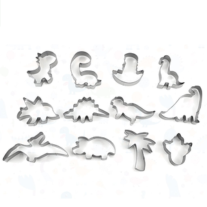 Emporte-pièces en acier inoxydable, 12 pièces, formes de dinosaures de dessins animés, emporte-pièces en acier pour biscuits en forme d'animaux de dessins animés - Product Image 1