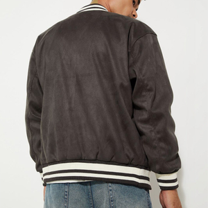 Men <b>Suede</b> Varsity <b>Jacket</b> Embroidered Letter Logo Preppy Style Regular Fit Turn-down Collar Single Breasted chenille custom patch - Product Image 4