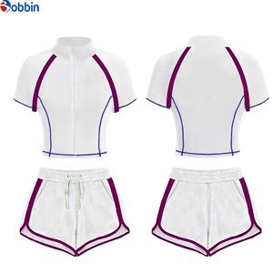 Conjuntos Deportivos Cortos de Verano Estilo Hip Hop para Mujer, 2 Piezas, Chaqueta con Cremallera y Pantalones Cortos, 100% Algodón, Transpirable, de Secado Rápido, Ecológico, Mangas Cortas - Product Image 3