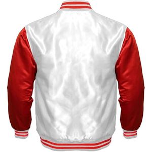 <b>Men</b> white satin varsity <b>jacket</b> red sleeve letterman shiny <b>baseball</b> outerwear white and red varsity <b>jacket</b> Pakistan - Product Image 2