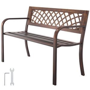 Panca da Esterno in Acciaio al Carbonio da 46 Pollici con Schienale in Rete PVC e Braccioli con Bordi Arrotondati, Resistente alle Intemperie per Giardino o Centro Commerciale - Product Image 1