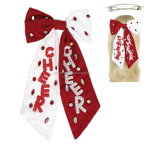 Nœud de cheerleading personnalisé en satin perlé avec lettres, accessoire capillaire décontracté pour équipe scolaire, pince à cheveux pour enfants, vente en gros - Product Image 4
