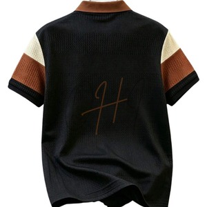 Camiseta de Manga Corta para Hombre, con Bloques de Color, Ribete en Contraste, Tejido de Algodón, Corte Holgado Informal, Diseño con Logotipo Frontal, Transpirable - Product Image 2