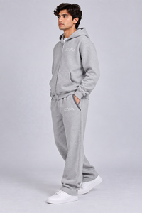 Conjunto Deportivo de Dos Piezas para Hombre, Sudadera con Capucha y Cremallera, Pantalones Deportivos de Felpa, Estilo Urbano Holgado, Logotipo Bordado, Ropa Deportiva Informal - Product Image 3