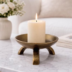 Luxury Antique Gold Metal Pillar Candle <b>Holder</b> Handmade Decorative Iron Candle <b>Plate</b> <b>Stand</b> Modern Table Centerpiece for Home Use - Product Image 1