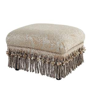 Fiona Argenté-Bleu Beige Paisley Jacquard Accent Repose-pieds Pouf - Product Image 2