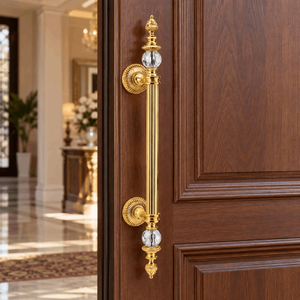 Poignée de porte en laiton massif et cristal Luminor Luxury, longue, dorée, pour entrée, moderne, robuste, HI-SAFE HS-5005 - Product Image 1