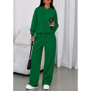 Women Pullover Hoodie Tracksuit Set Solid Color <b>Fleece</b> <b>Jogger</b> Pants Loose Fit Casual Sweatsuit - Product Image 3