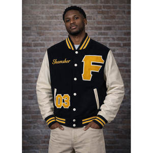 Chaqueta Universitaria Personalizada, Acolchada para Invierno, Tallas Grandes, Cuero Genuino, Mangas Largas, Detalle de Bolsillo, Unisex, con Botones - Product Image 4