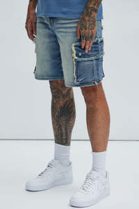Shorts de Mezclilla Desgastados de Cintura Alta para Hombre con Bolsillos Tipo Cargo, Ropa Casual de Verano - Product Image 2