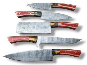 Ensemble de couteaux de chef en acier Damas à cinq pièces Nordic Forge, manches en bois Pakka, fabrication artisanale OEM personnalisée, ensemble de couteaux de cuisine avec sac de transport - Product Image 6