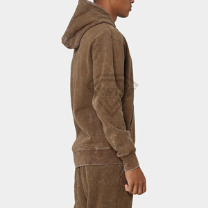 Ensemble de survêtement personnalisé pour hommes, en molleton épais marron, effet délavé à l'acide, comprenant un sweat à capuche et un pantalon de survêtement, coupe oversize, vente en gros, fabricant - Product Image 2