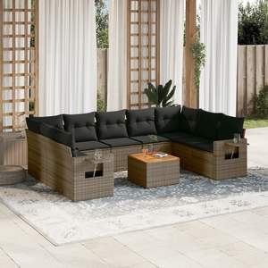 Grey Garden <b>Sofa</b> <b>Set</b> With Cushions UV Resistant PE Rattan Outdoor Furniture Contemporary Design Waterproof Garden Use - Product Image 1