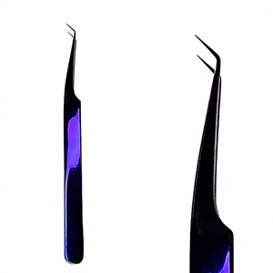 Pince à cils incurvée professionnelle TEEJAY rose avec revêtement en poudre, 10 mm, avec poignée diamantée, antistatique et antimagnétique - Product Image 2