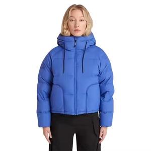 Blouson matelassé bleu à capuche, coupe courte, coupe-vent, épais, décontracté, hiver, unisexe, coupe régulière - Product Image 5
