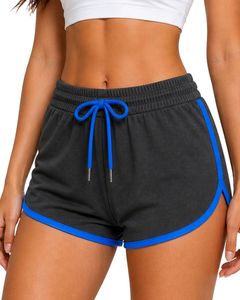 Shorts de sport pour femmes personnalisés noir et bleu royal, séchage rapide, respirants, taille élastique, pour la gym, le fitness, les loisirs et les activités sportives - Product Image 1