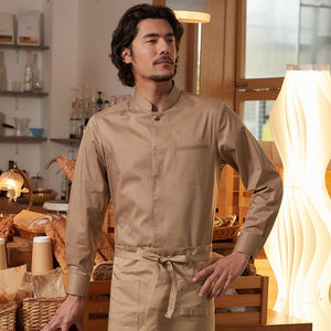 เสื้อเชฟผู้ชาย แขนยาว ผ้าฝ้ายสีเบจ ปิดกระดุม ผ้าป๊อปลิน สำหรับร้านอาหารและบาร์ - Product Image 1