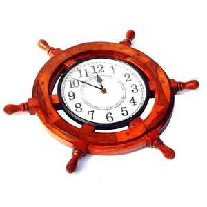 Nautical Ship Wheel Wooden Wall <b>Clock</b> Steering Helm Design Art Deco Style Eco-friendly <b>Battery</b> Powered Customized Wall <b>Clock</b> for - Product Image 3