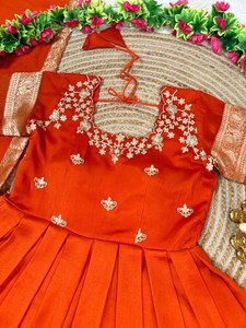 ORANGE Silk Anarkali <b>Suit</b> With Embroidered Dupatta Traditional Indian <b>Wedding</b> <b>Dress</b> <b>Women</b> Floor-Length Regular Fit - Product Image 3