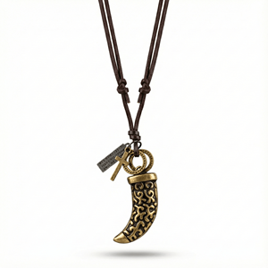 Fashion Pendant Necklace-LEGION FANG Brass Gold 2-Inch Pure Stainless Steel Pendant with Adjustable Leather <b>Rope</b> for Men & Boys - Product Image 3