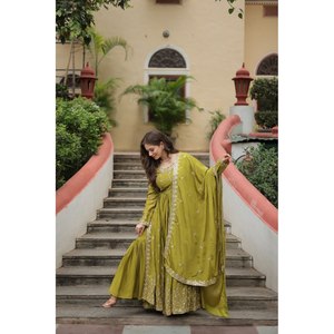 Chiffon <b>Party</b> Wear <b>Top</b>-Bottom and Dupatta Set with <b>Sequins</b> Embroidery Work - Product Image 5