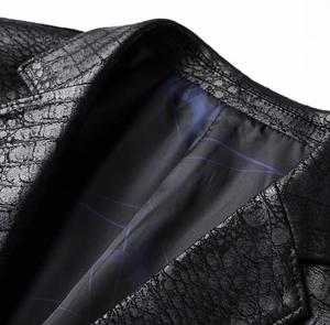 <b>Men's</b> Black PU Leather Motorcycle <b>Jacket</b> Stand Collar Single Button Embossed Pattern Slim Fit <b>Smart</b> Casual Winter Waterproof - Product Image 6