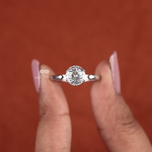 Bague de fiançailles solitaire de style portugais, diamant de taille antique cultivé en laboratoire certifié EGL, or blanc 14 carats, 2,00 ct, 8,00 mm, pour mariée - Product Image 6