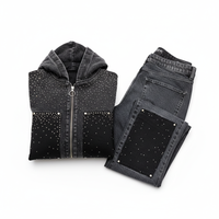 Survêtement unisexe à strass, coupe oversize, à capuche zippée, personnalisable OEM, vente en gros