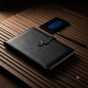 Coffret Cadeau Luxe Aurelux : Carnet Exécutif Noir, Stylo, Porte-Cartes, Étui Rigide avec Boucle en Mousse Double Face et Bouton Antique - Product Image 5