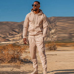 Ensemble de survêtement pour homme 100% polyester, sweat à capuche zippé et pantalon de jogging, pour l'extérieur et le streetwear - Product Image 1