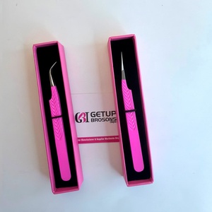 แหนบขนตาเรียบเนียนกันแม่เหล็กสีเงินเคลือบผงสีชมพูร้อนแยกพิมพ์ลายใหม่ - Product Image 6