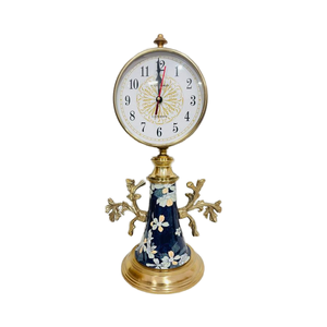 นาฬิกาตั้งโต๊ะทำจากทองเหลืองหรูหราหน้าปัดควอตซ์ลายดอกไม้ดีไซน์แบบคลาสสิกสไตล์โบราณสำหรับวางบนโต๊ะทำจากโลหะ - Product Image 3