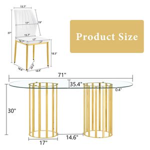 Tavolo da Pranzo Ovale di Lusso in Vetro Temperato da 71 Pollici e Set di 8 Sedie Bianche in PU con Colonna Doppia Dorata, Arredamento per Sala da Pranzo - Product Image 4
