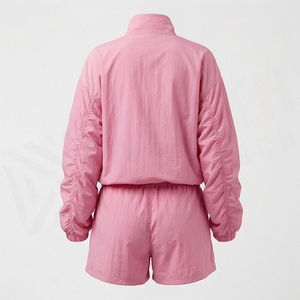 <b>Pink</b> Women's 2 Piece Sporty <b>Tracksuit</b> <b>Set</b> With Zipper Stand Collar Shorts Above Knee Loose Fit Breathable Polyester Spring - Product Image 2