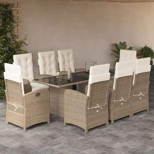 Conjunto de Comedor de Jardín de 8 Plazas con Reposapiés Ajustables en Ratán Sintético PE Beige - Product Image 1