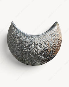 Handmade <b>Silver</b> Metal Crescent Clutch <b>Bag</b> Embossed Floral Design Tassel Shell Charms Antique Minaudiere for Women Wholesale - Product Image 2