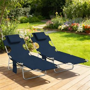 Ensemble de chaises longues d'extérieur bleu foncé, un ensemble de deux fauteuils pour bronzer - Product Image 1