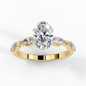Anillo de Compromiso con Diamante Cultivado en Laboratorio Certificado por IGI, Oro Sólido de 14k, Corte Ovalado con Detalles Marquise, Fabricante de Joyería al por Mayor - Product Image 1