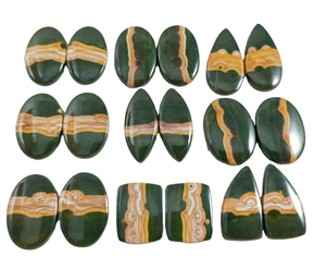 Par de Cabujones de Jaspe Oceánico Natural – Colgantes de Piedras Preciosas de Cristal Verde y Amarillo, Formas Mixtas, Piedras Sueltas para Joyería, W - Product Image 3
