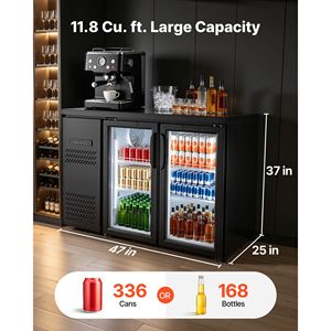 Réfrigérateur de bar commercial 11,8 pi³ Réfrigérateur à boissons de comptoir avec 2 portes vitrées et éclairage LED - Product Image 3