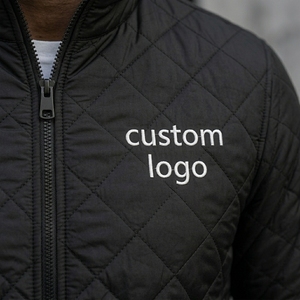 Men's Black Quilted <b>Jacket</b> With Custom Logo Front Zipper Stand Collar Casual Autumn Wear Windproof Polyester Wadding - Product Image 5