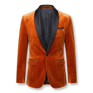 Burnt Orange <b>Velvet</b> <b>Blazer</b> Rust Tone Black Satin Shawl Lapel Single Button Tuxedo Jacket Autumn Event Style - Product Image 1