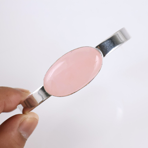 New Arrival Wholesale Fashion Jewelry Large Oval Rose Quartz <b>Cuff</b> <b>Bracelet</b> <b>Silver</b> Plated Adjustable Gemstone <b>Bracelet</b> for Women - Product Image 5