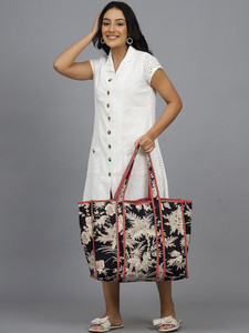 Durable Fashion Cotton Beach <b>Tote</b> <b>Bag</b> Floral Print Secure Closure Foldable Portable Multiple <b>Pockets</b> Organizing Lightweight <b>Bags</b> - Product Image 2