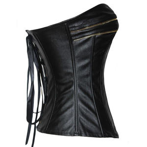 Corset gainant en similicuir noir pour femme, à fermeture éclair frontale, maintien ferme, pour usage quotidien adulte - Product Image 4