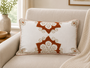 Luxury Cotton Textured Embroidered <b>Cushion</b> <b>Cover</b> | Geometric Decorative Throw Pillow <b>Cover</b>, Living Room & Home Decor - Product Image 3