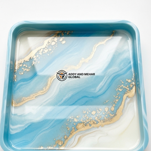 Plateau en résine bleue design – Style marbre, carré, décoratif, pour la maison - Product Image 4