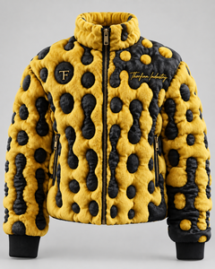 Veste matelassée en fausse fourrure Thorfinn Industry pour homme, motif à pois noir et jaune, logo brodé, manteau streetwear d'hiver, prix avantageux - Product Image 5